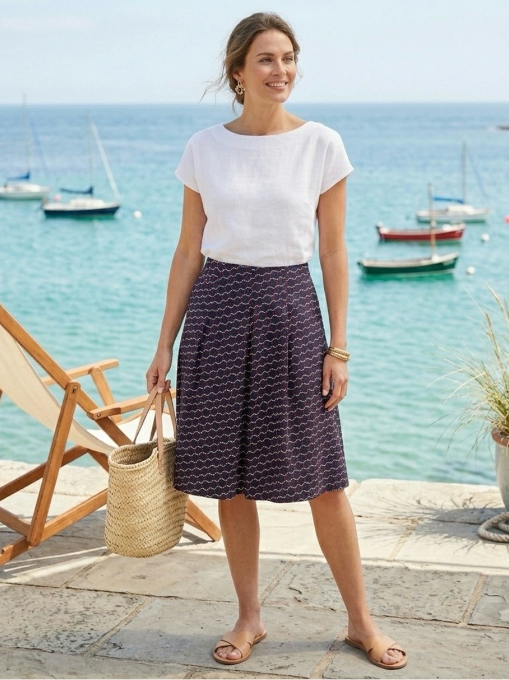 Talbots Silk Pleated Skirt 6 Petite 6P nautical